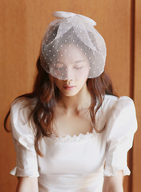 Veils气质新娘白色黑色波点网纱面纱小头纱结婚拍照道具