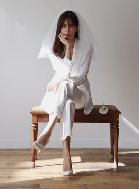 短款超仙复古蓬蓬新娘头纱登记领证结婚头饰网红拍照道具儿童可用