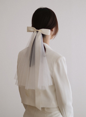 蝴蝶结短款头纱新娘头饰网红拍照求婚道具法式白色小头纱领证登记