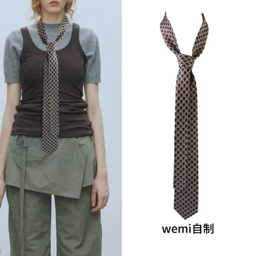 wemi自制复古摩卡慕斯提花领带手打长条装饰高级感老钱风咖色