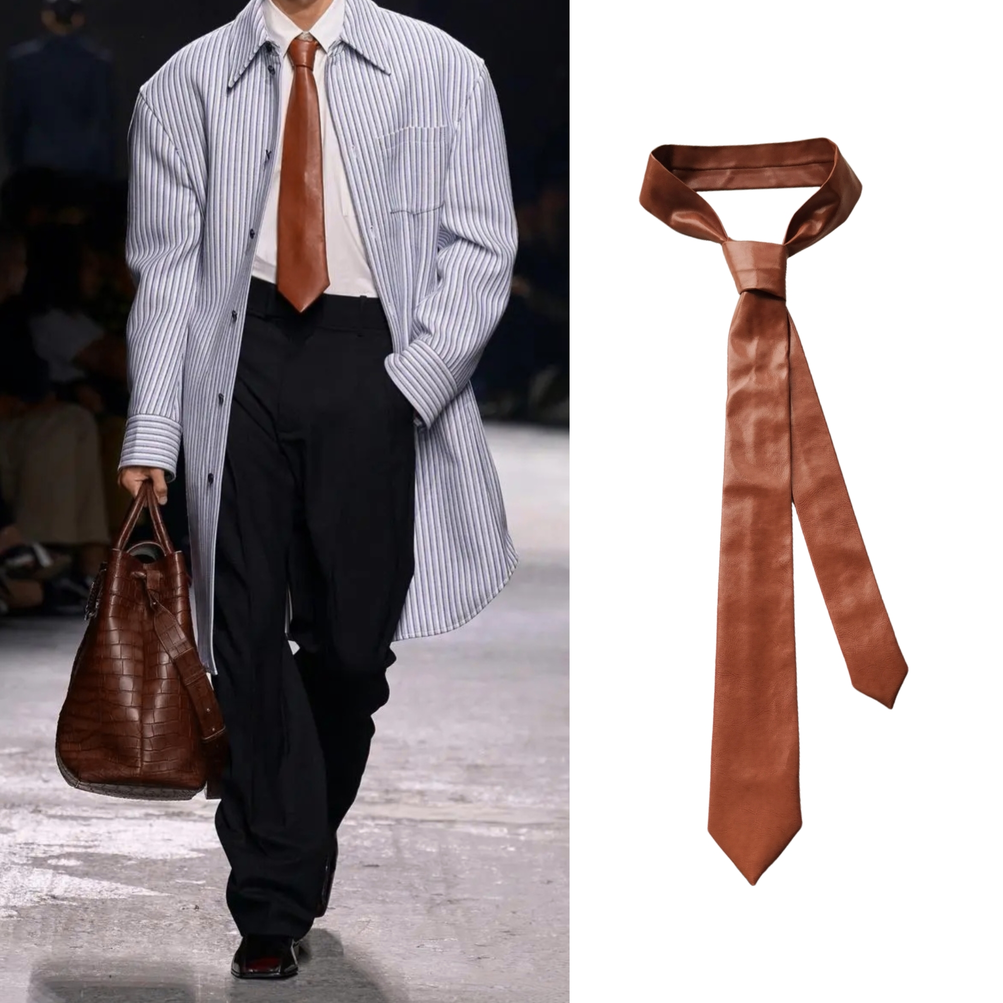 wemi围觅秀场同款时髦皮质领带黄棕色黑色酒红色pu皮