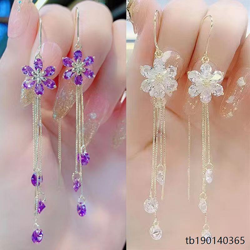 高贵紫色水滴花朵耳线耳