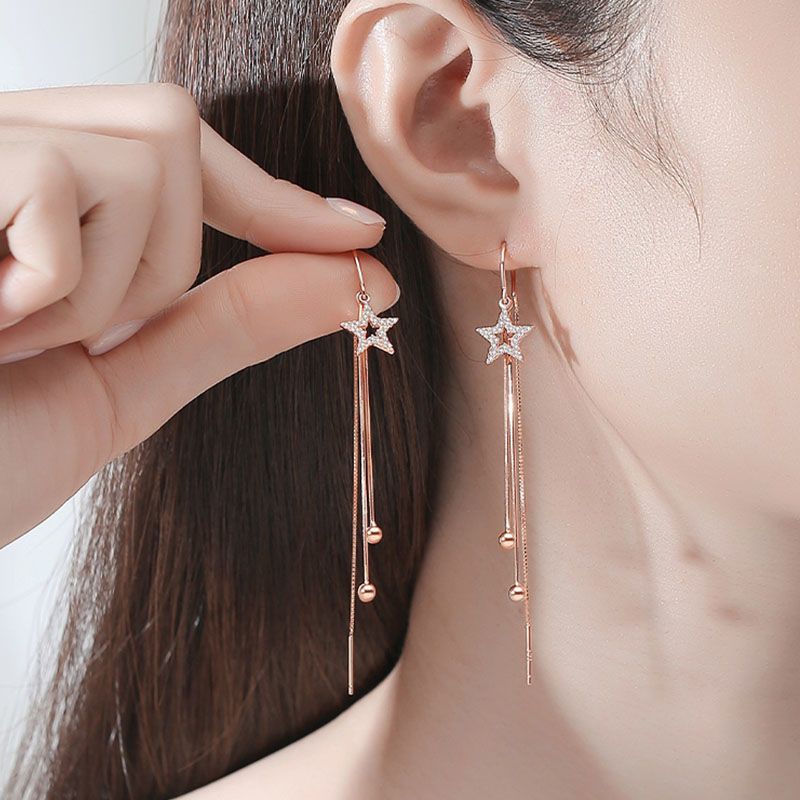 星星钛钢防丢耳线玫瑰金