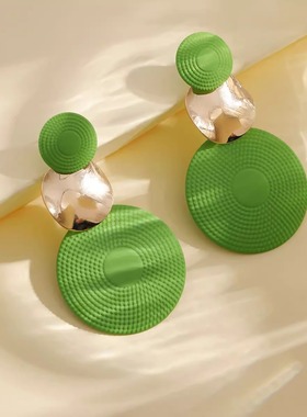 港风绿色圆形高档欧美风耳饰耳环2025新款耳环复古风霸气春夏耳环