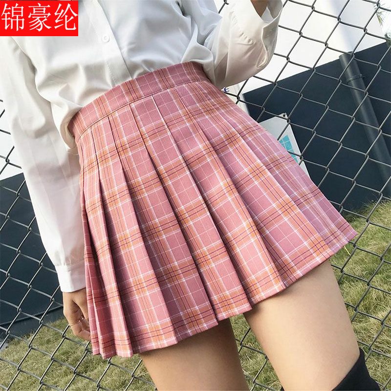 锦豪纶 百褶裙女学生短裙韩版秋冬季半身裙a字裙高腰大码格子裙子