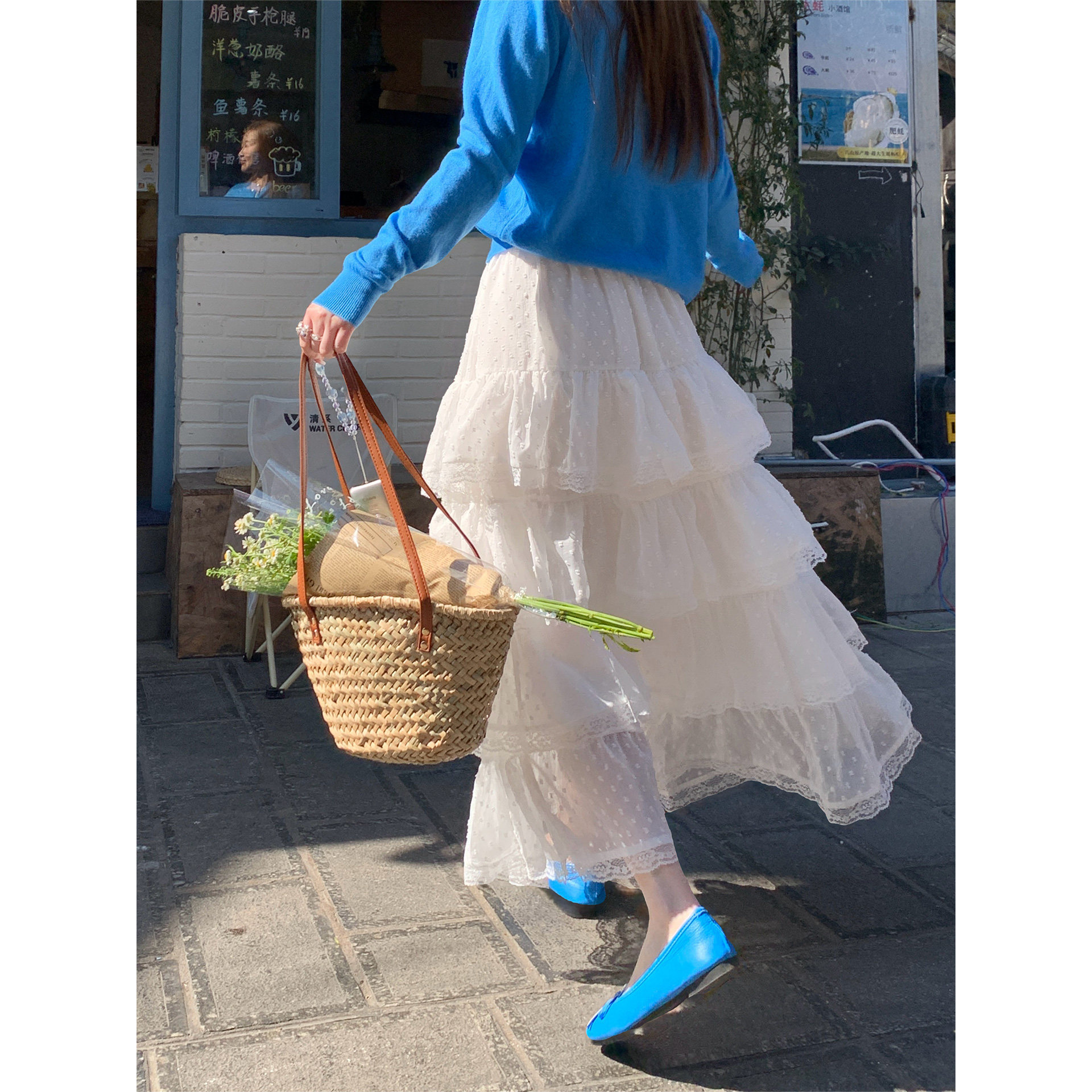 白色蛋糕裙女春夏高腰显瘦韩系多层公主裙蕾丝网纱a字蓬蓬长裙子
