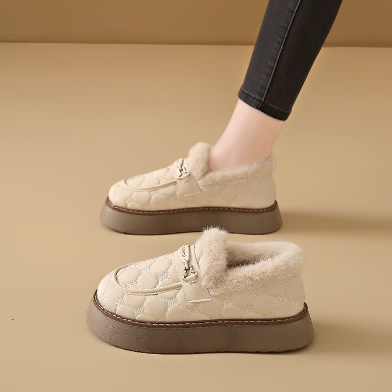 厚底棉鞋女2025冬季加绒保暖防水百搭乐福鞋一脚蹬防滑孕妇豆豆鞋,女鞋,乐福鞋（豆豆鞋）,淘宝优惠券,粉丝福利购,淘宝优惠卷