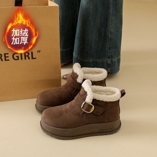 户外雪地短靴子 加绒保暖真皮复古棉鞋 踩屎感高帮勃肯鞋 女2025冬季