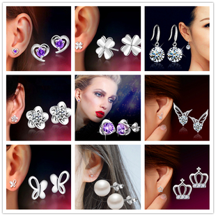 白铜针日韩镶钻锆石耳环女气质蝴蝶结耳钉珍珠耳饰耳坠简约海豚a