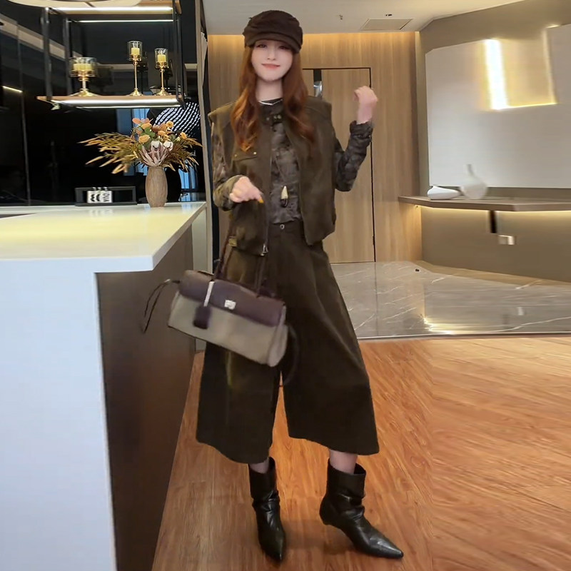 2026秋新显瘦女阔腿裤三件套
