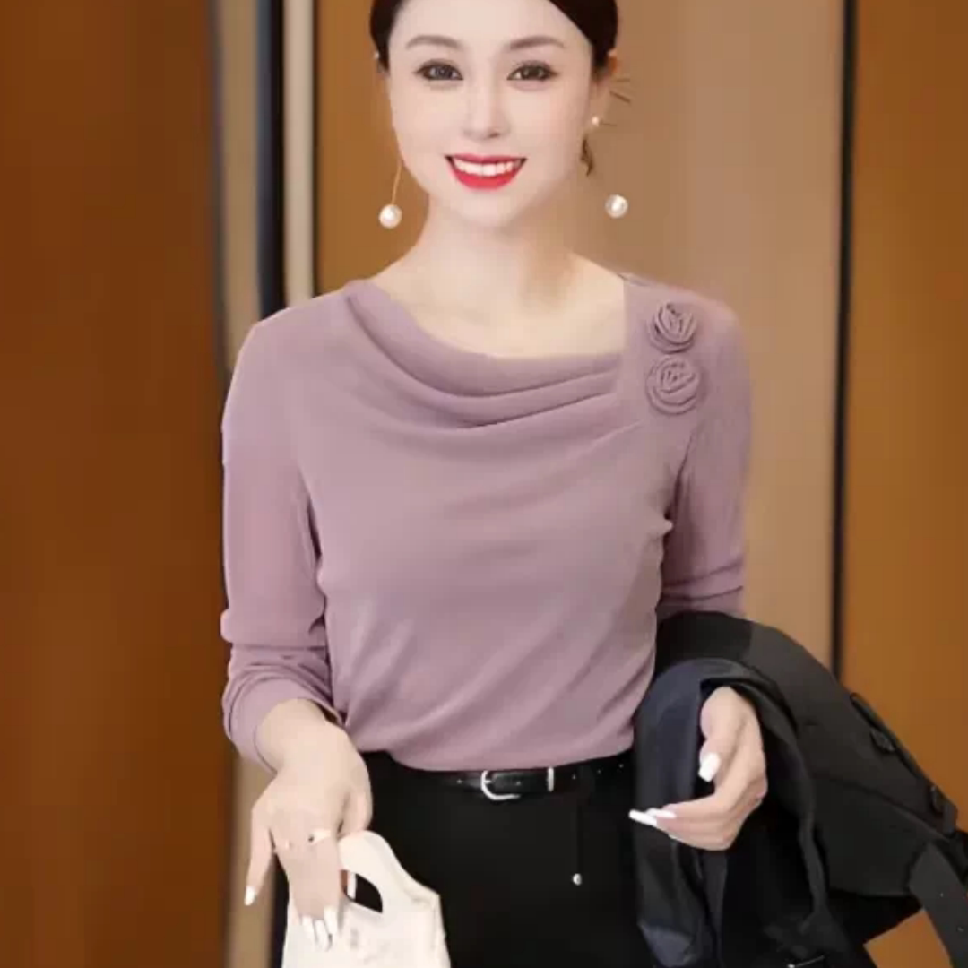 秋季新款花朵长袖修身显瘦T恤