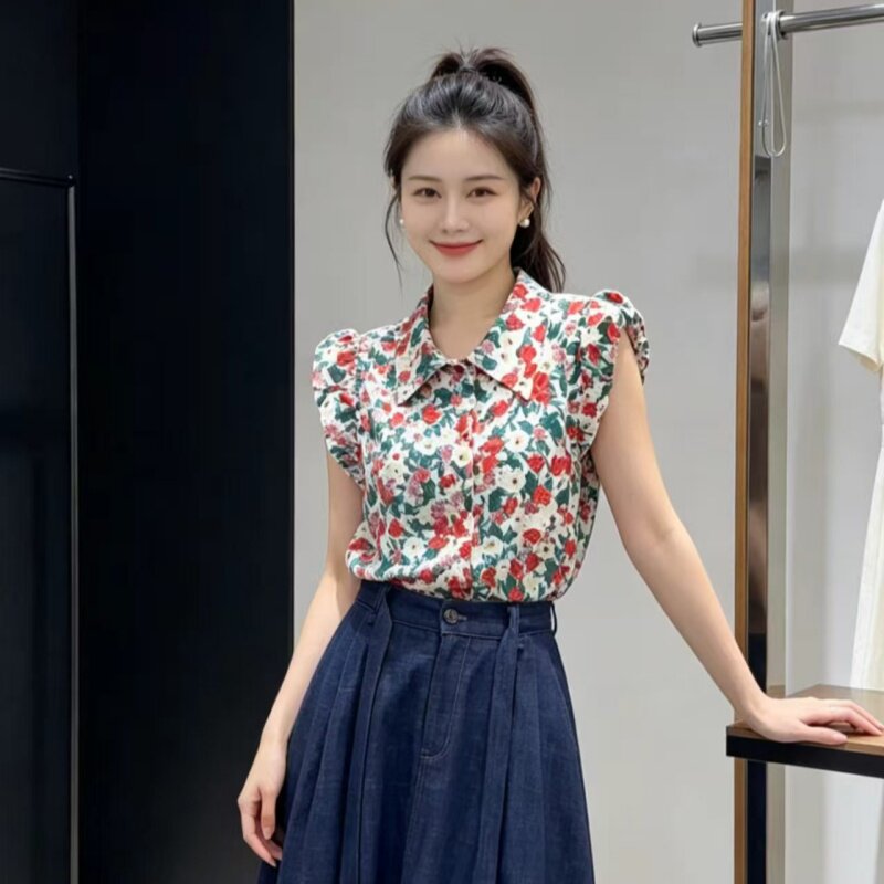 夏季新款田园风碎花翻领两件套女装套装高级感减龄洋气时尚通勤装