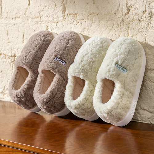 加绒棉拖鞋女士冬季包跟2025新款室内家居厚底保暖防滑毛绒棉鞋男