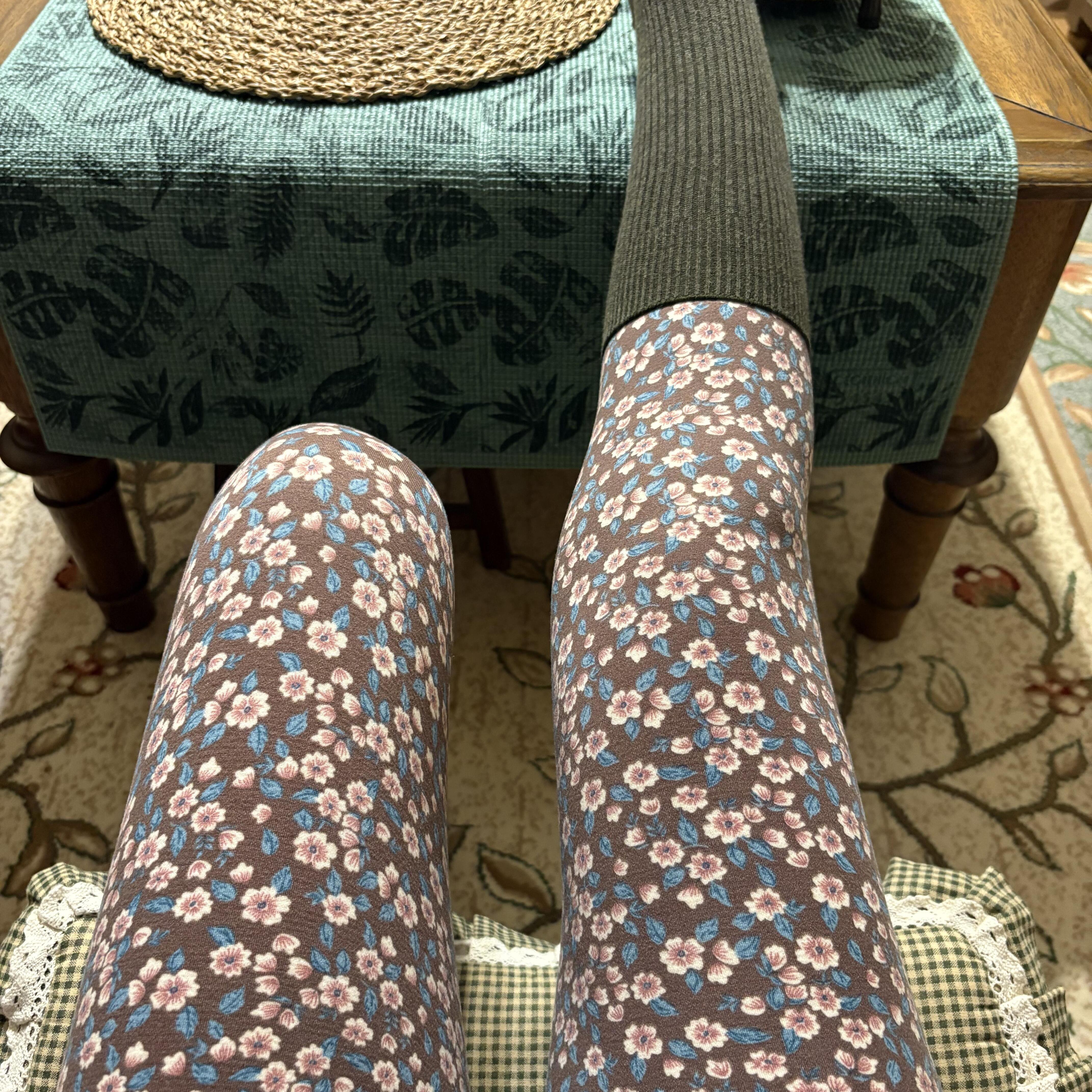 德绒秋裤女士款双面磨毛碎花裤高腰无痕款自发热不掉裆打底保暖裤