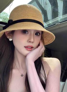 法式拉菲草帽女2026新款夏季海边沙滩大帽防晒帽遮阳渔夫草帽
