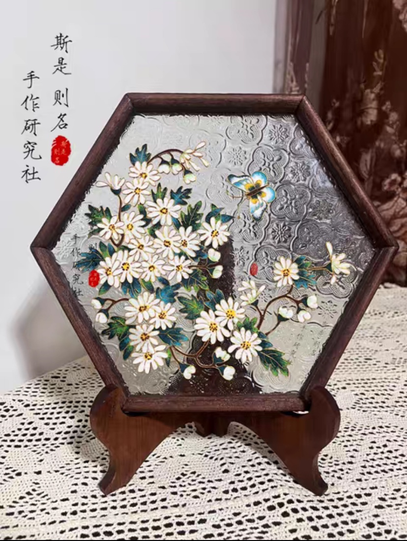 雏菊 掐丝珐琅成品不包括支架（可多面摆26.5 cmx23cm) 家居饰品 工艺画 原图主图