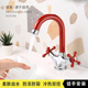 全铜坐式 面盆双把冷热水龙头可旋转防溅家用洗漱浴室洗脸盆小红花