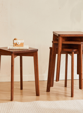 仟艺绘实木方凳家用餐凳板凳餐厅餐椅子简约化妆凳创意可叠放凳子