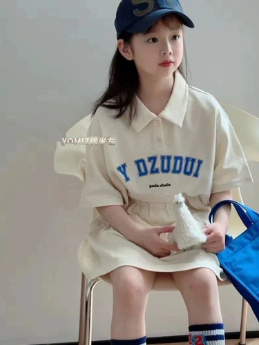 Комплект, летняя футболка polo, мини-юбка, детская одежда, в западном стиле, в корейском стиле