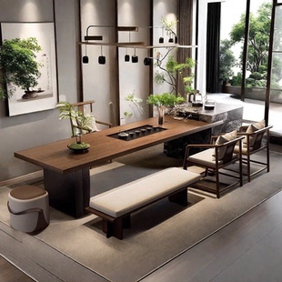 实木岛台茶桌一体轻奢现代高级感茶台2025新款高端泡茶桌椅组合