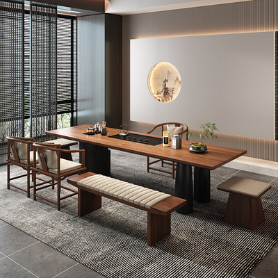 新中式实木大板茶桌椅组合现代简约家用客厅办公室泡茶台茶几茶桌