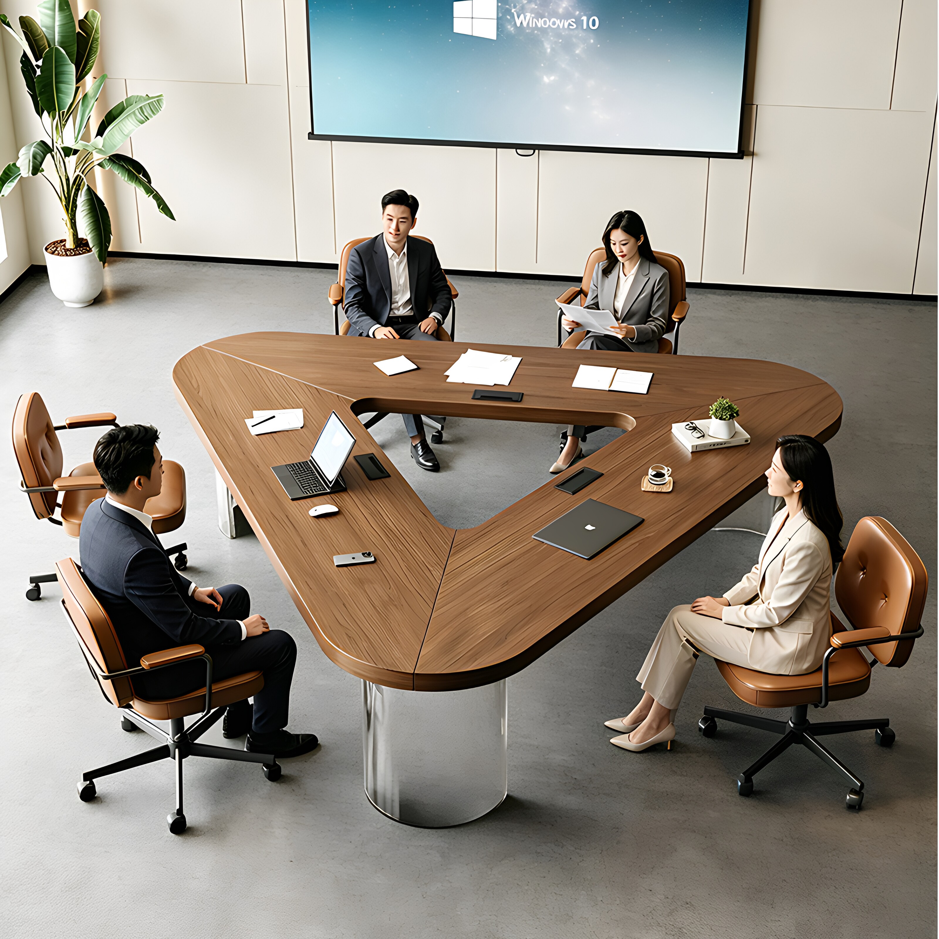 小户型实木会议桌6人位现代商务接待洽谈桌员工培训多人办公桌