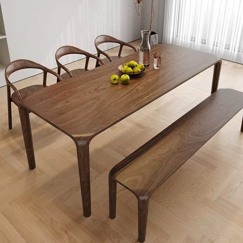南美黑胡桃木实木餐桌椅组合现代简约家用饭桌长方形办公桌工作台