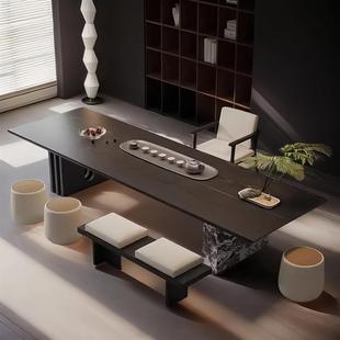 意式轻奢实木大板办公室接待茶桌办公桌一体两用新型茶台高端
