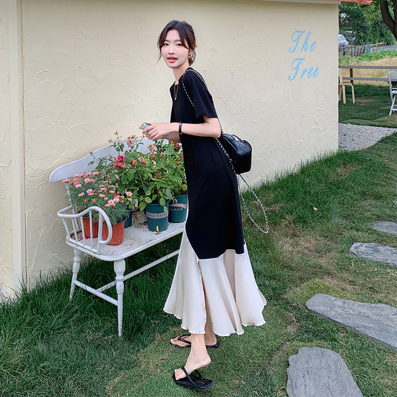 黑色不规则连衣裙斜裁剪不对称裙子女2025夏303-Q6835-P115-K158,女装连衣裙,宁宁家