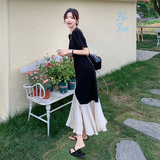 黑色不规则连衣裙斜裁剪不对称裙子女2025夏303-Q6835-P115-K158，女装连衣裙，宁宁家