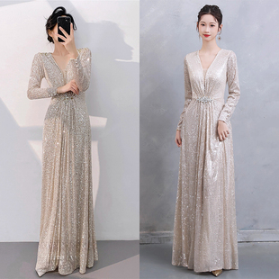 法式 高级质感宴会主持人高端轻奢小众连衣裙 亮片晚礼服女2025新款