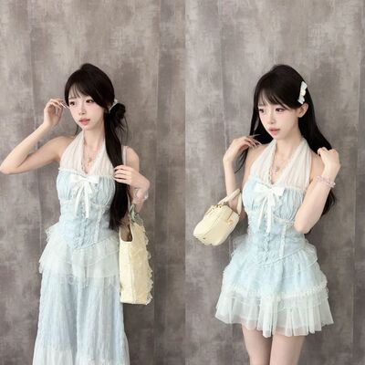 水色梦境 夏季新款甜美少女温柔风法式显瘦设计感短款半身裙套装