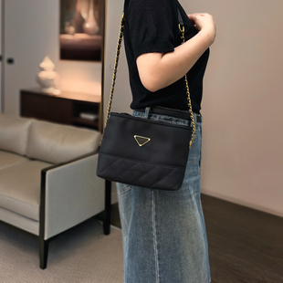 菱格链条包春夏尼龙布包休闲单肩水桶包 冽凇斜挎包包女士2025新款