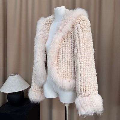 现货时尚爆款网红同款獭兔毛外套女秋冬季皮草编织外套双面狐狸毛
