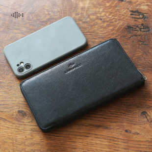 LANSPACE头层牛皮拉链长款 真皮手拿包拉链植鞣皮手包 钱包男式