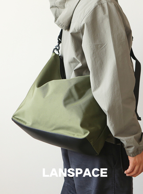 LANSPACE尼龙包男式休闲大容量布包斜挎包旅行包时尚简约绿色包包