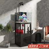 老渔匠2025新款 方形鱼缸超白玻璃生态造景 小型客厅底滤一体柜立式