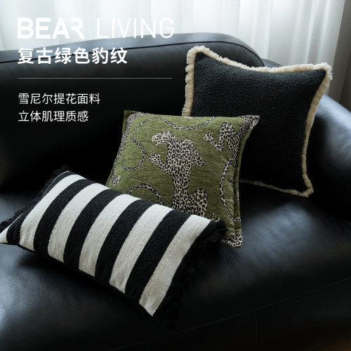 绿底豹中古风复古提花抱枕床上用靠枕靠垫沙发抱枕套腰枕靠垫套