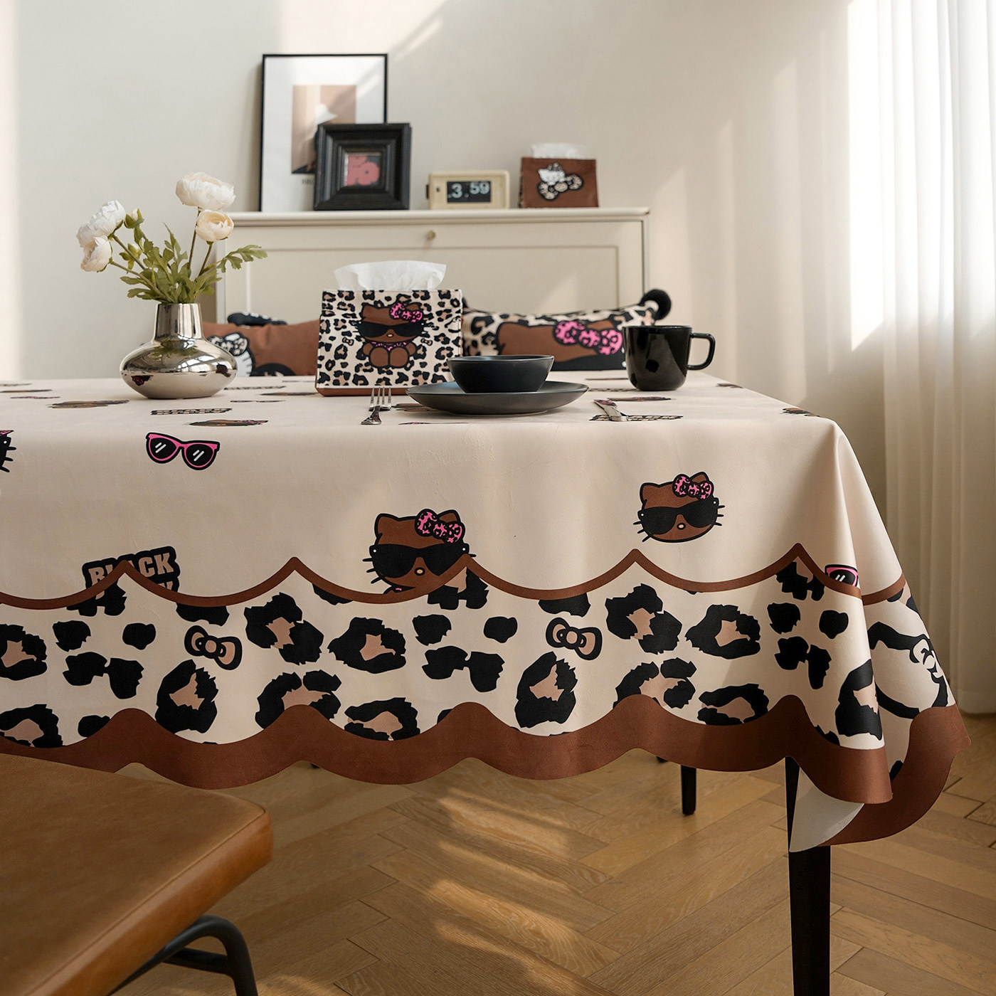 黑皮KT绒布桌布豹纹轻奢高级感免洗防油防水桌面保护垫装饰家用,居家布艺,桌布,淘宝优惠券,粉丝福利购,淘宝优惠卷