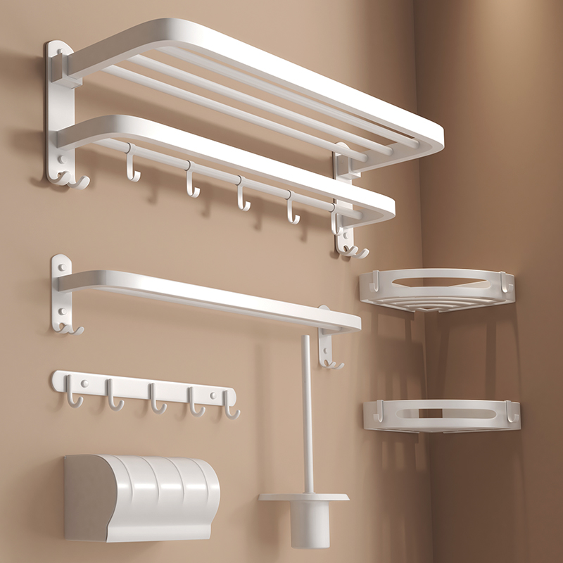 不锈钢毛巾架免打孔浴室浴巾置物架奶油风化妆室挂件套洗手间厕所