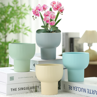 陶瓷花盆室内发财树文心兰蝴蝶兰专用花盆套盆轻奢高级感吊兰绿植