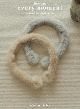 韩国代购可爱水貂毛毛发箍女秋冬暖呼呼灰色毛绒头箍装扮造型发饰