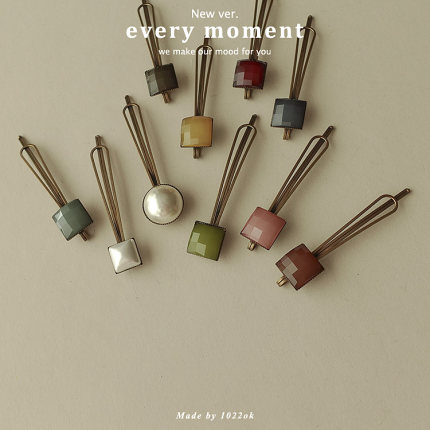 韩国代购复古铜色金属质感一字夹酒红方形豆豆刘海夹碎发发夹发饰