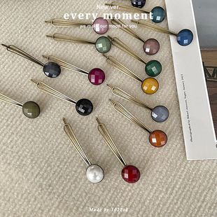 韩国进口简约刘海豆豆一字夹侧边夹后脑勺碎发夹女款 纯色夹子头饰