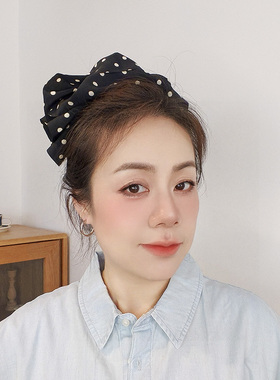 韩国代购温柔风波点蝴蝶结顶夹女布艺半扎发夹裙摆头包脸弹簧夹