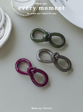 韩国进口AZ镂空蝴蝶结侧边夹时尚灰色半发夹一字夹扣夹女扎头发夹