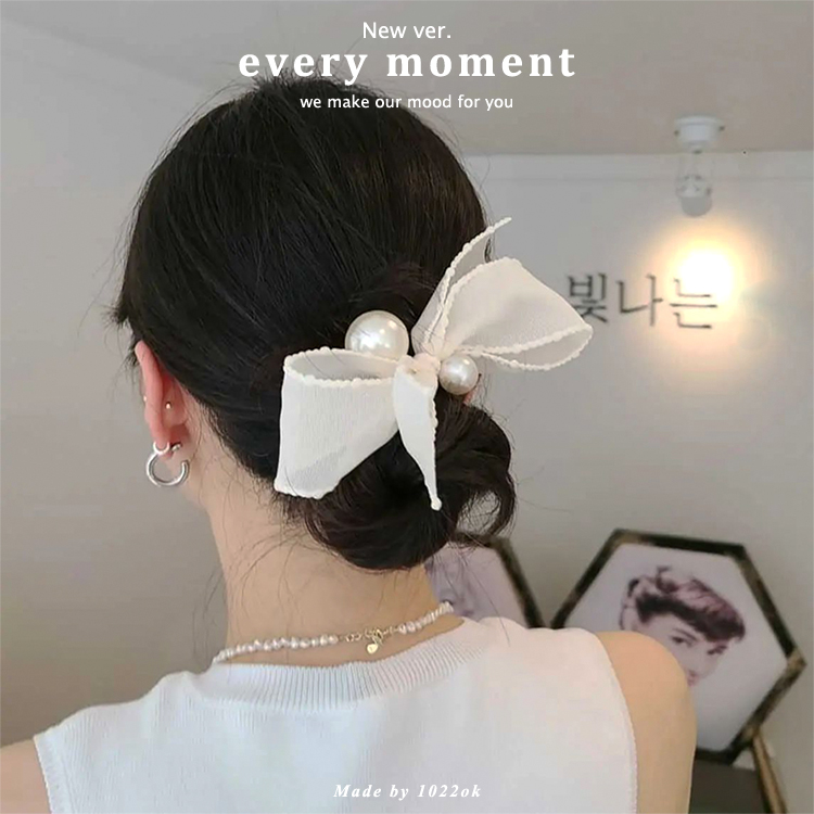 韩国气质新款大号人工珍珠蝴蝶结头饰头绳发圈女ins风黑色扎马尾
