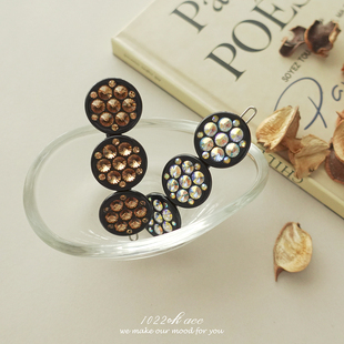 韩国进口AZ水钻刘海夹镭射超闪扣夹发夹女圆形镶钻发饰精致侧边夹