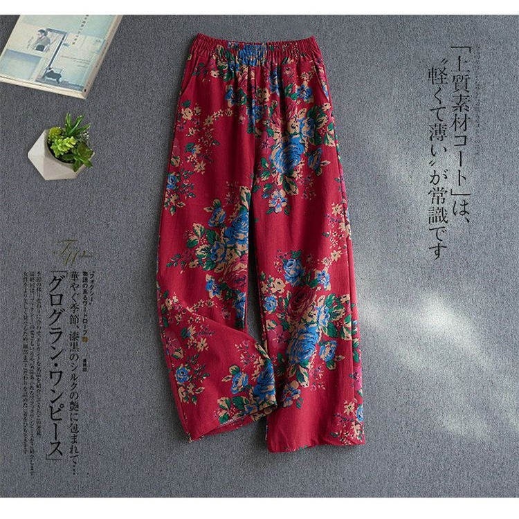 新款2025年夏款国风东北大花裤设计棉麻阔腿短裤女夏季宽松休闲裤