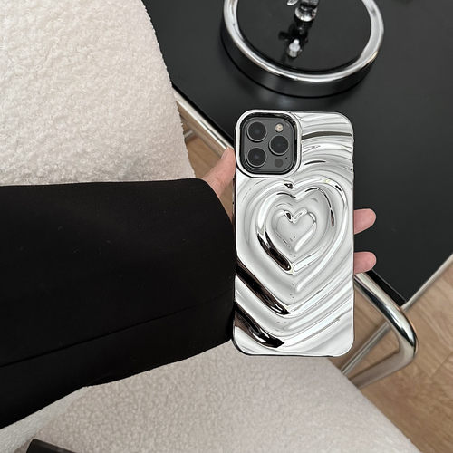 3d heart water ripple phone case iPhone 15pro max cover soft casing适用苹果14手机壳电镀软壳13
